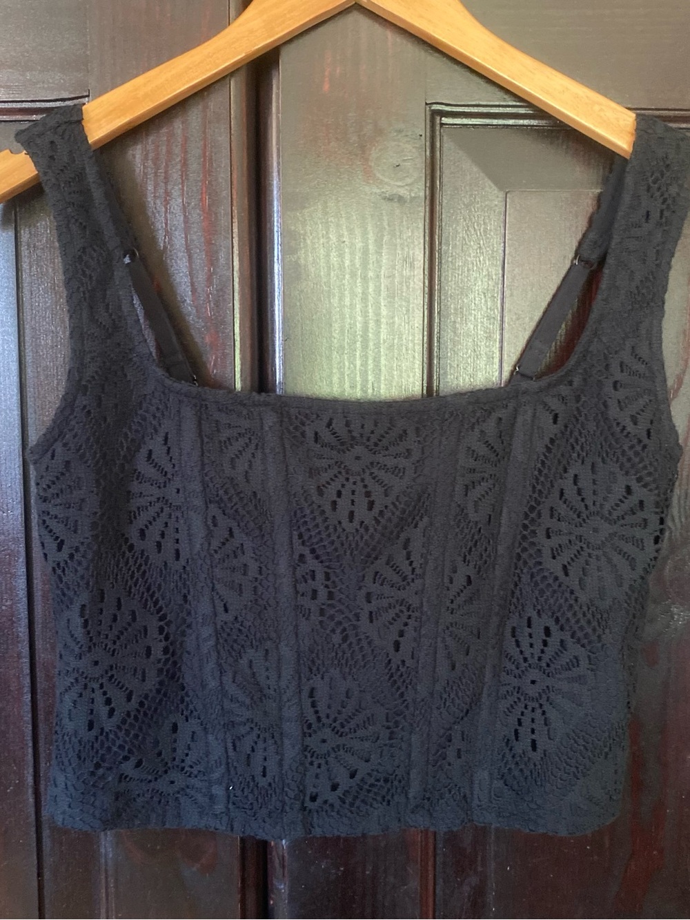 American Eagle Outfitters Crochet Corset Crop Tank Top Shirt Medium Black
